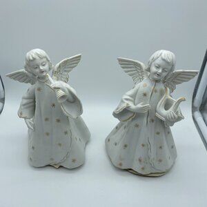 Vintage Pair Of SCHMID BROTHERS Music Box Angels Harp & Horn 7”